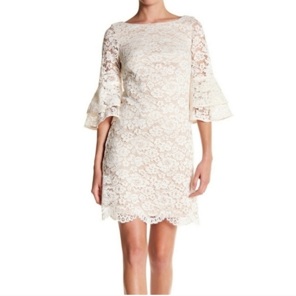 Eliza J Dress Womens 3/4 Bell Sleeves Lace Lined Scallop Edge US10 - Picture 2 of 5